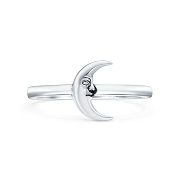 Crescent Moon Oxidized Band Solid 925 Sterling Silver Thumb Ring (9mm)